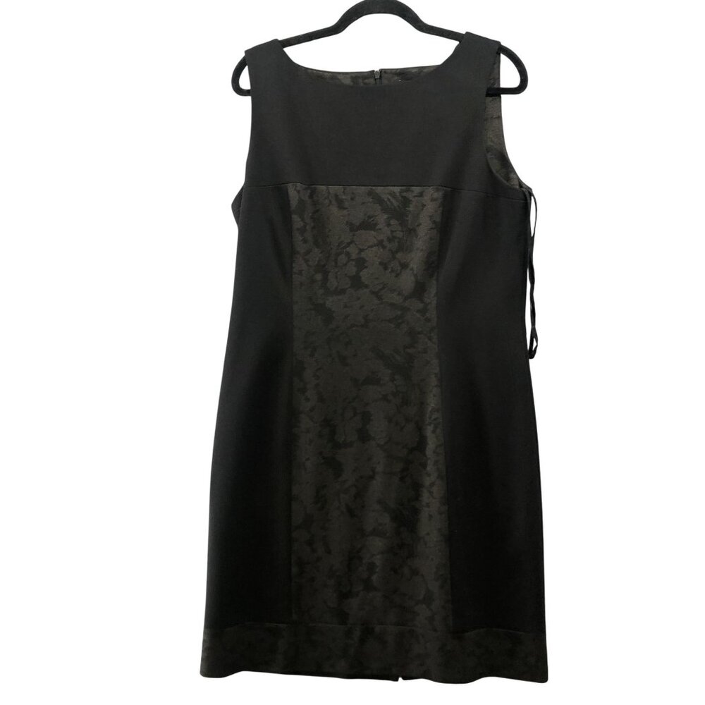 Tahari Arthur S Levine Dress Size 12 Sheath Black Brown Sleeveless Career Ponte